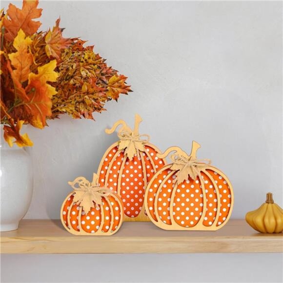 Fall Pumpkin Decor, Thanksgiving Fall Decorations for Home, Wooden Pumpkin - Picture 2 of 8
